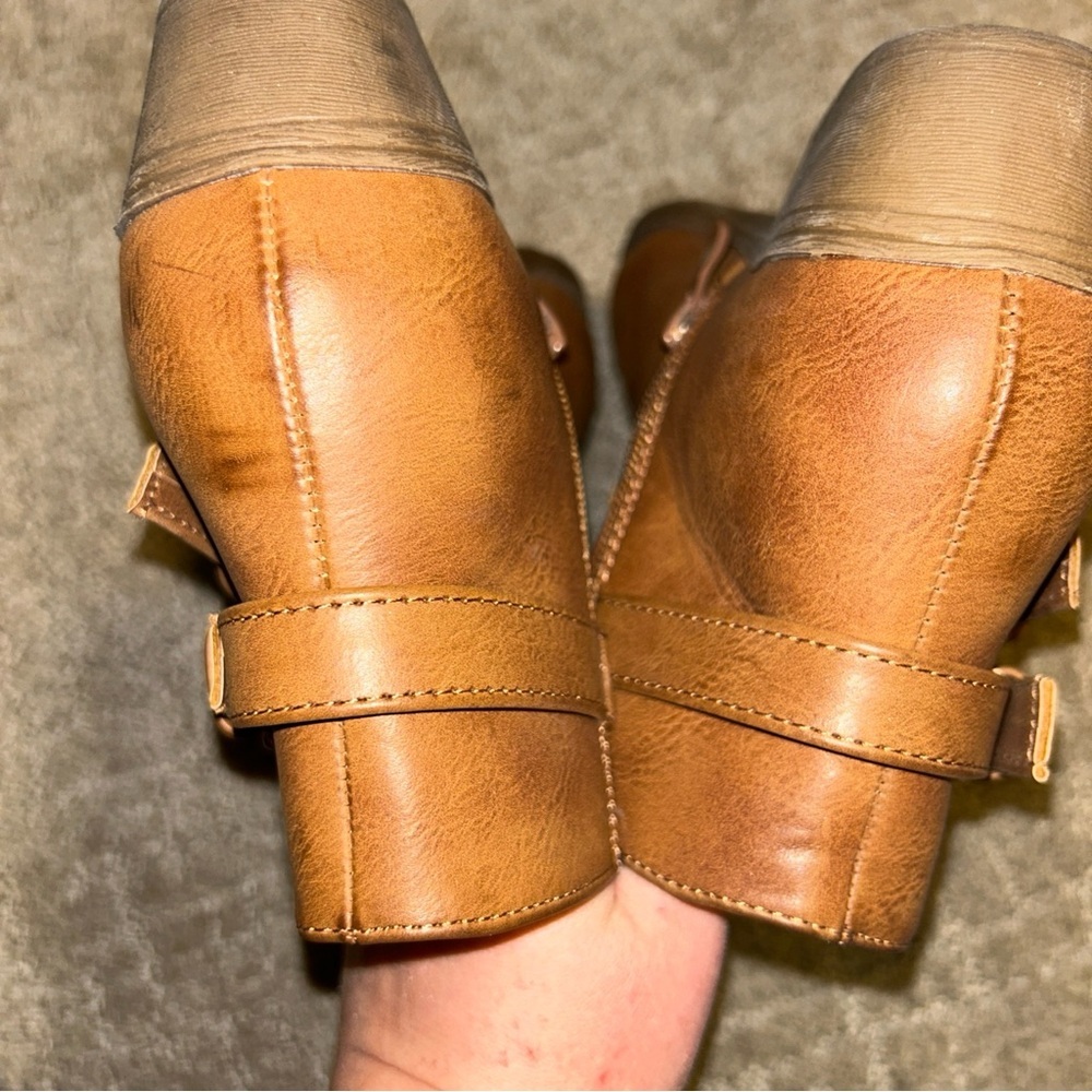 Top Moda Chase-1 Elastic Panel Block Heel Dual Buckle Decor Tan Ankle Boot 8.5 - Picture 4 of 8